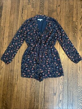 BCBGeneration Medium Navy Floral Wrap Romper